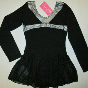 Dance Dress New Capezio Size SC Skating Leotard Black Silver Skirt Jazz Costume